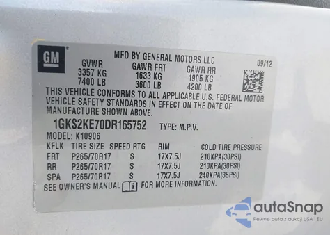 2013 GMC Yukon Xl 1500 Slt from USA, damaged, VIN 1GKS2KE70DR165752